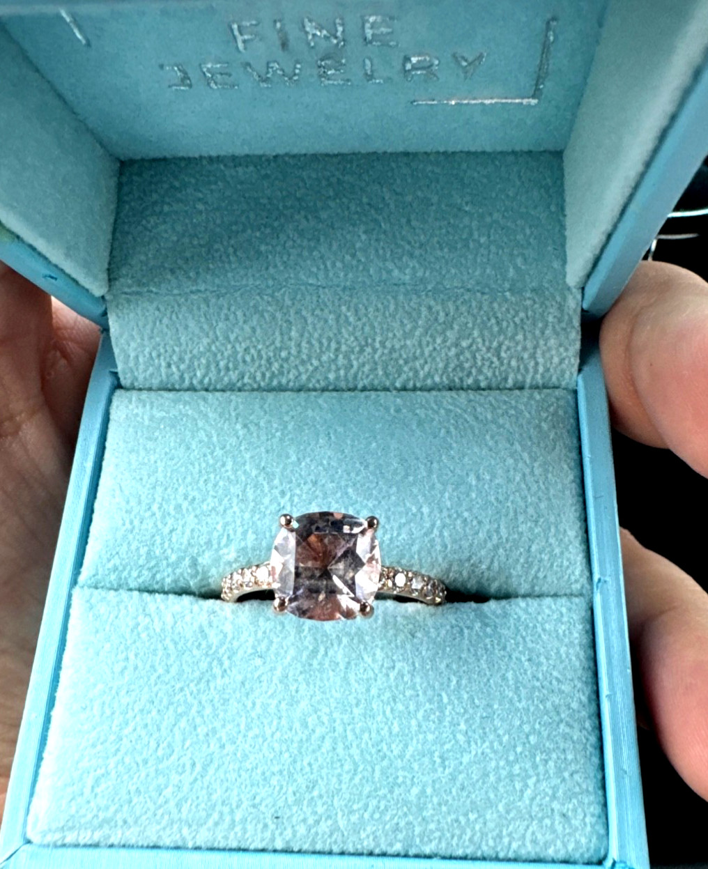 Lady’s Cushion Morganite and Round Diamond 14 K Rose Gold Ring 3.33 CTW