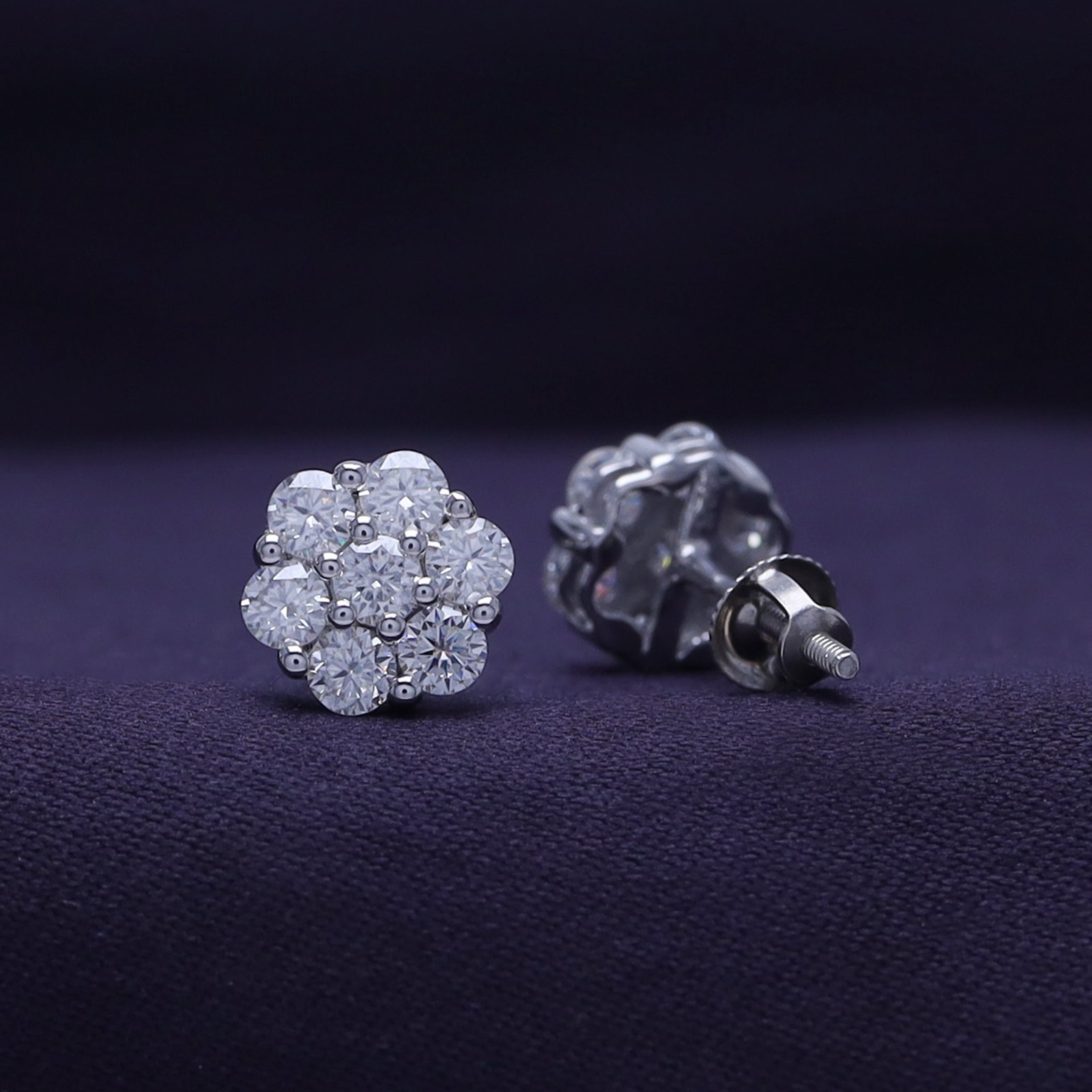 Moissanite VVS Flower Cluster Earrings 925 Silver Stud Earrings 0.50 – 2 CTW