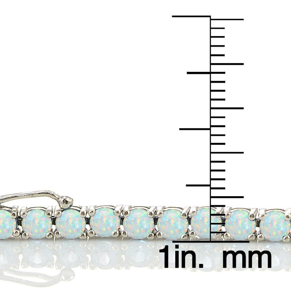 Sterling Silver 4.3ct Created White Opal 4mm Round Tennis Bracelet
