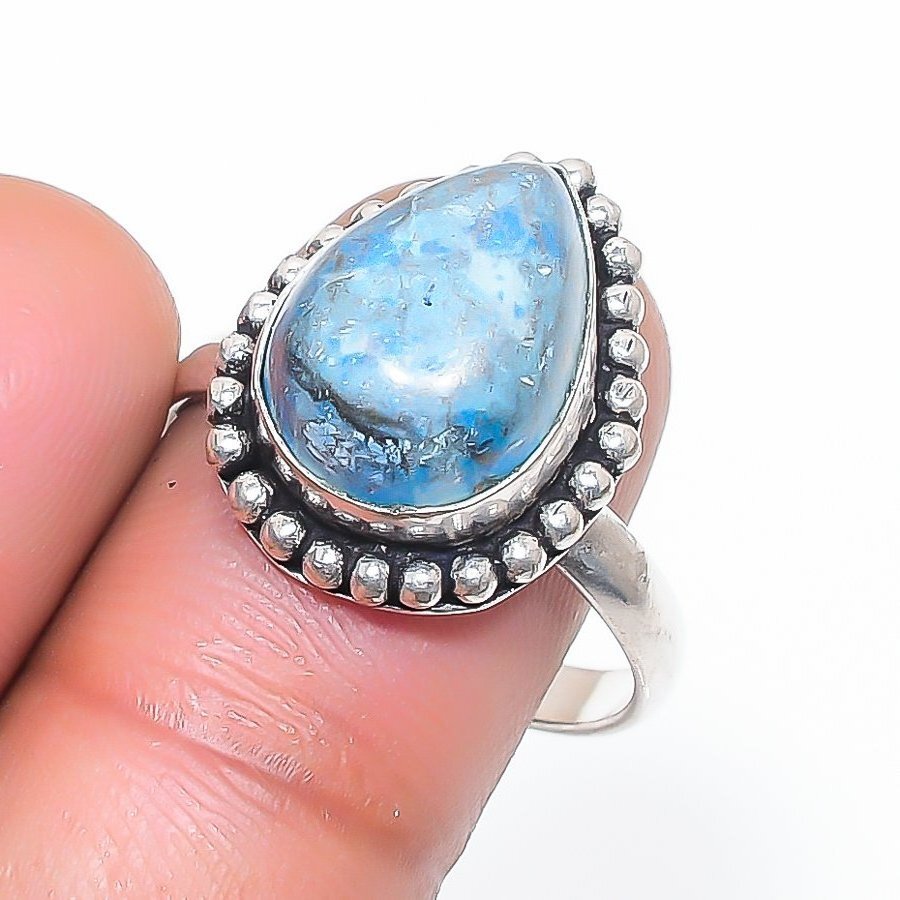 Larimar Pear Shape Gemstone Handmade 925 Sterling Silver Jewelry Ring 8.75″ l383
