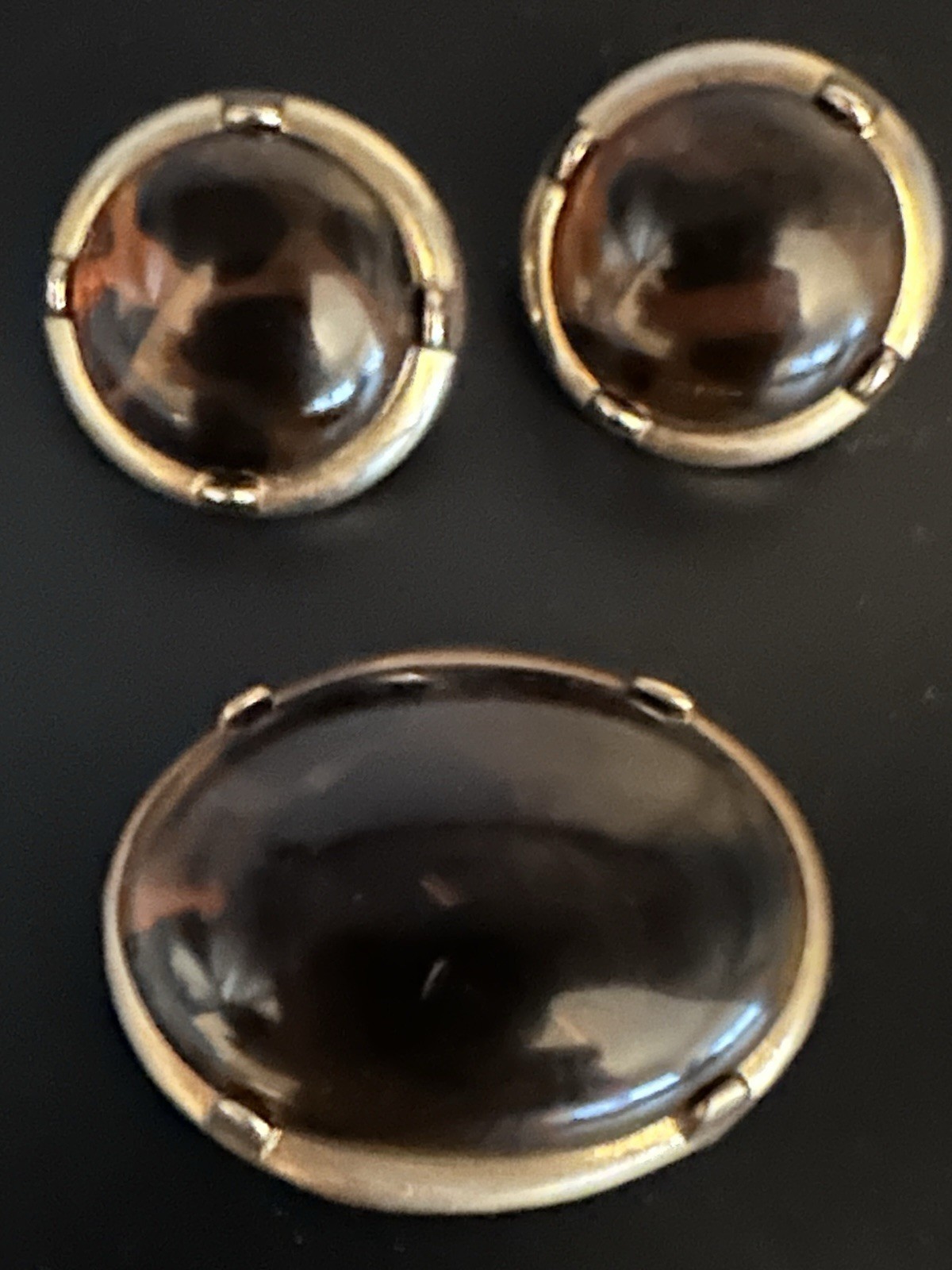 MJ Lent Vintage Animal Print Oval Cabochon Brooch Pin & Clip-On Earrings Set