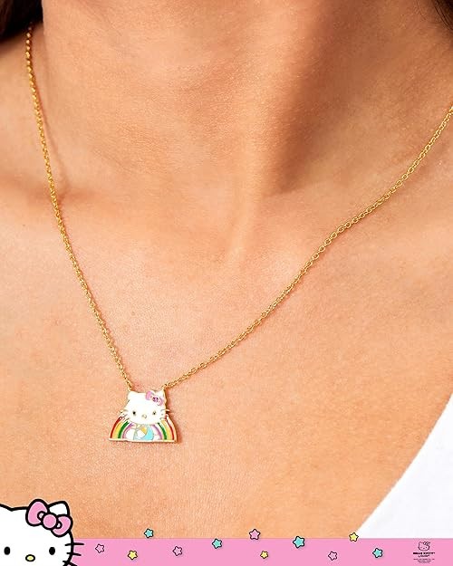 Hello Kitty Sanrio Women’s Rainbow Necklace 18″ 18kt Gold Flash-Plated Necklace