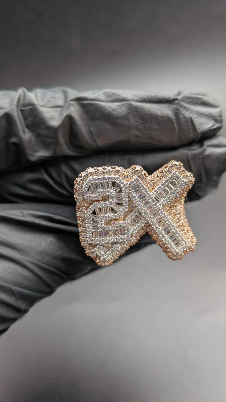Custom Iced Out 2X Round Lab Created Diamond Number Ring 14K Rose Gold Plated