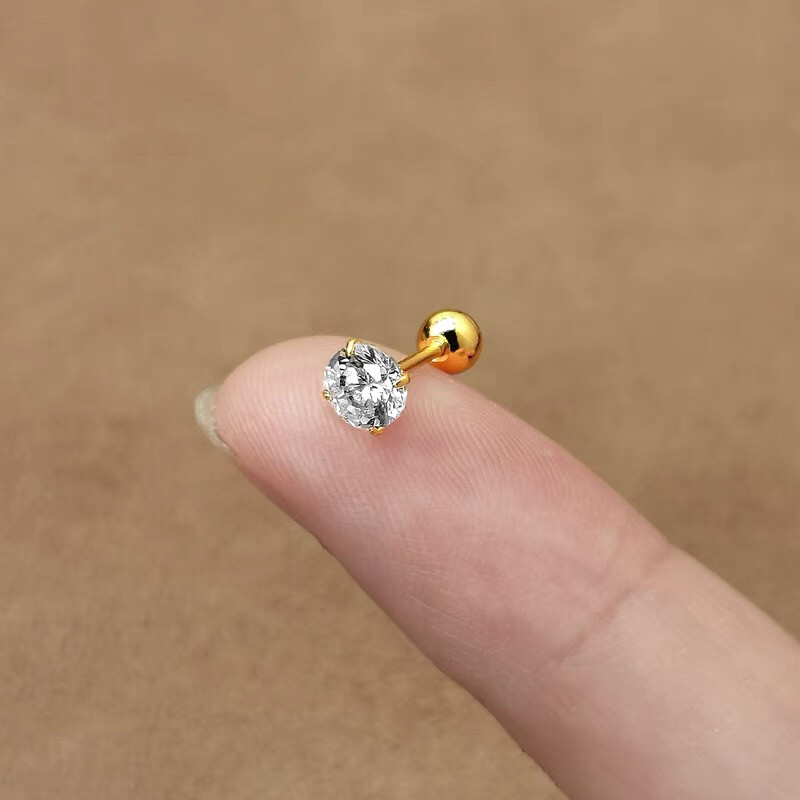 Surgical Stainless Steel Round CZ Earrings Screw Back Ear Studs Men Women 2-6mm