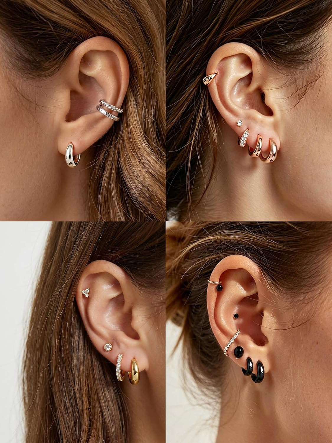 14K Gold Plated Chunky Hoop Earrings for Women, Small Thick Huggie Hoops with 92