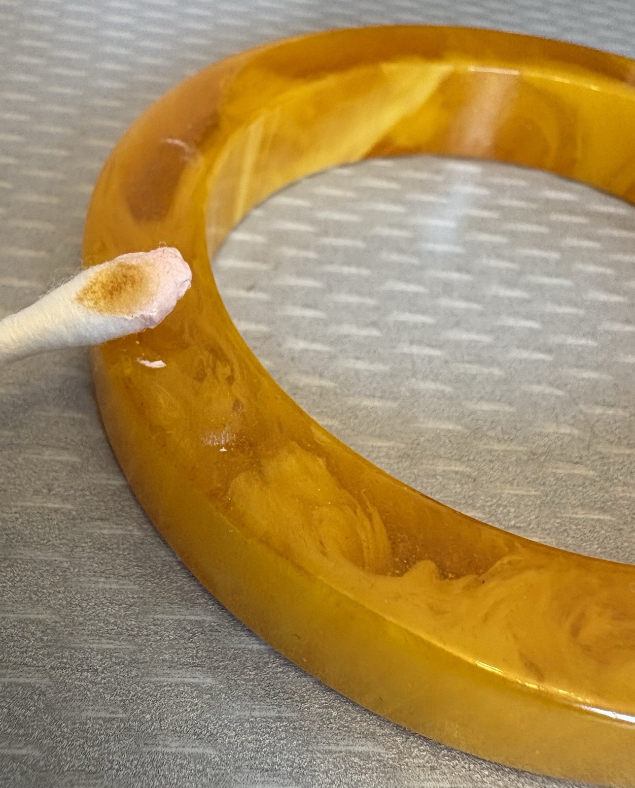 Vintage Egg Yolk Bakelite Bangle Chunky Translucent Marbled Yellow TESTED 40g