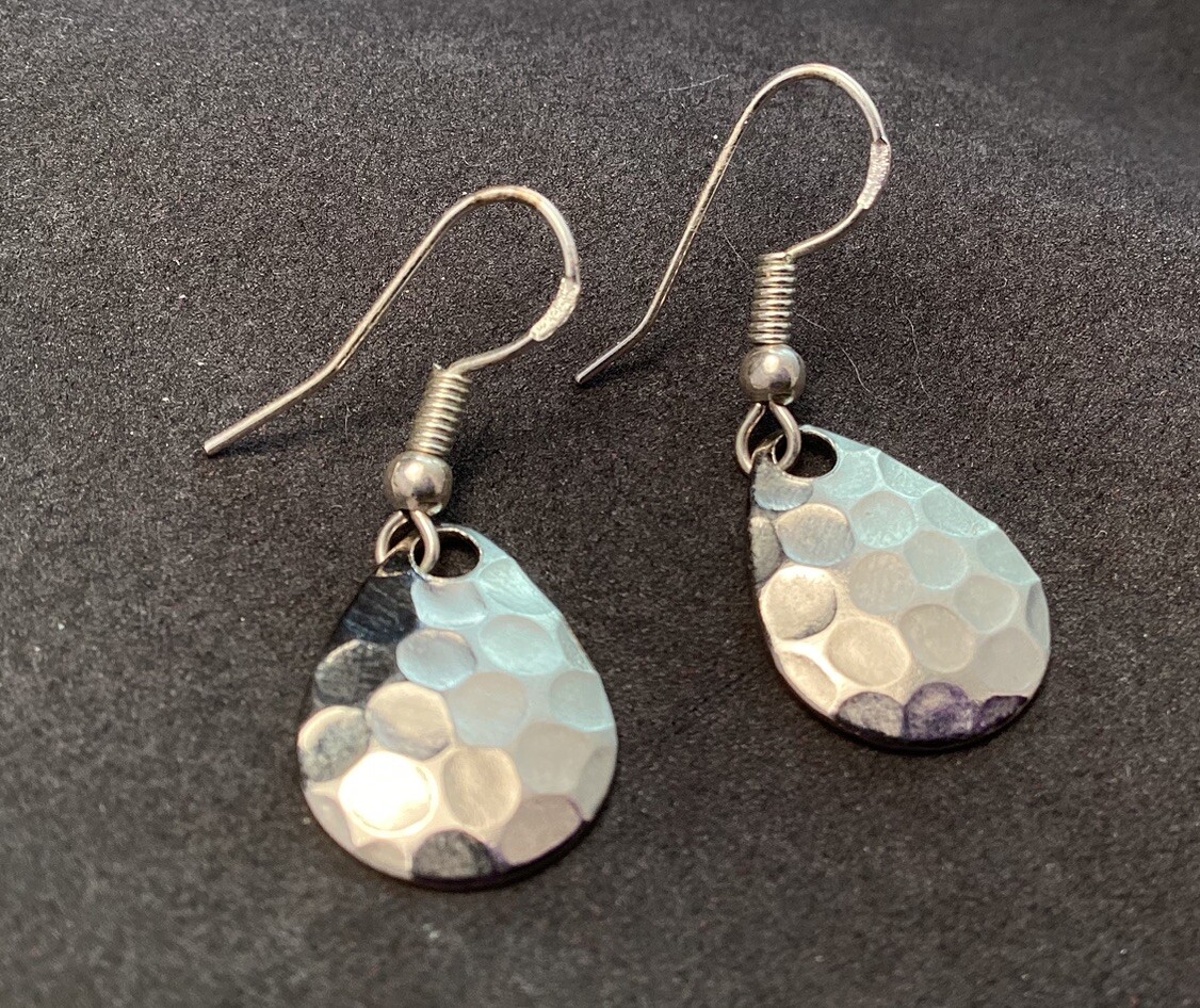 Hammered Teardrop 925 Sterling Silver Dangle Earrings