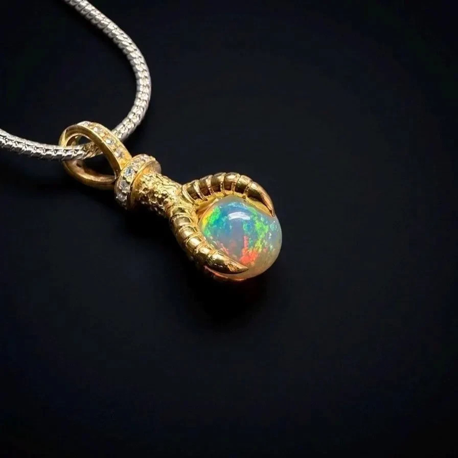 Natural Ethiopian Opal Pendant Necklace 925 Silver Vintage