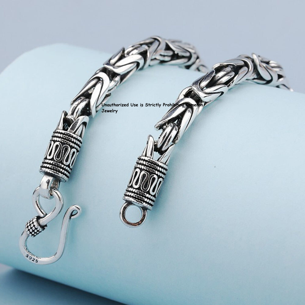 Pure S925 Sterling Silver Chain 4mm/5mm/6mm/7mm Byzantine Link Bracelet 6-9inch