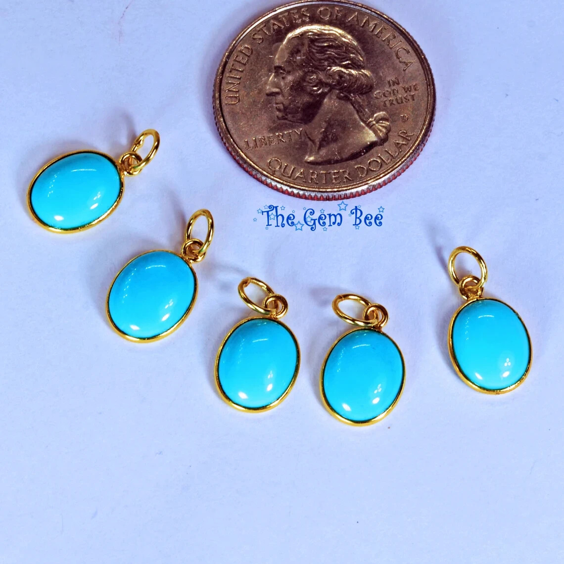 9mmx17mm 18k Yellow Gold Sleeping Beauty Turquoise Oval Bezel Pendant Charm Loop