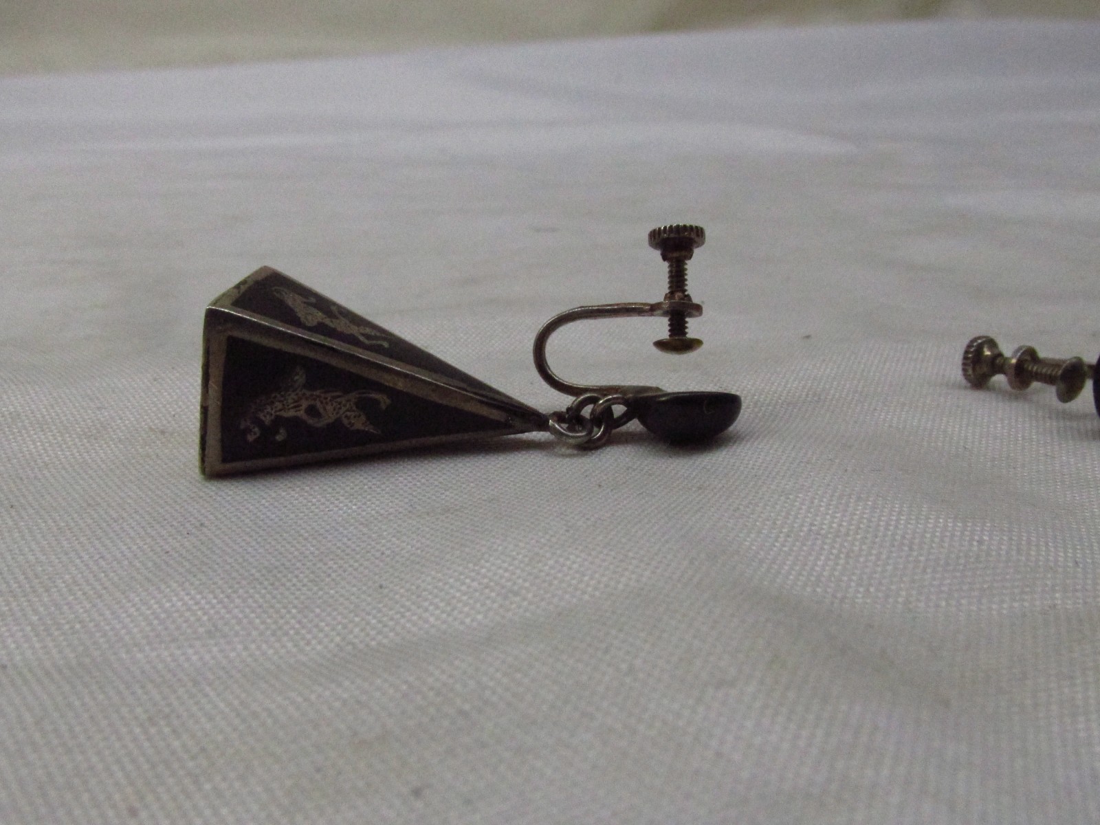 Siam Sterling Silver Black Enamel Dancer Drop Screw Back Earrings 1.5 x .5″ #718