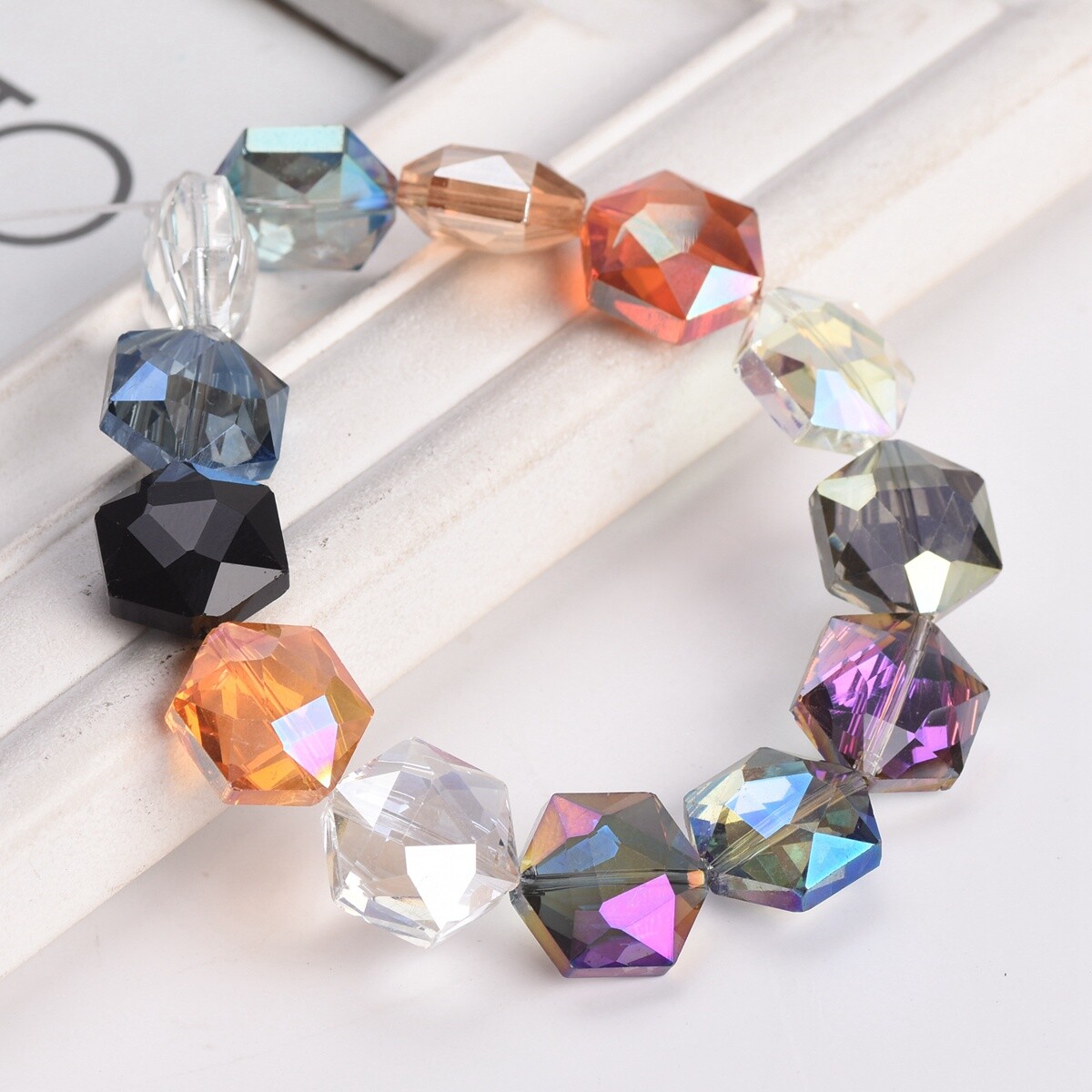 10pcs Hexagon 12mm 16mm 20mm 22mm Faceted Crystal Glass Loose Beads DIY Jewelry