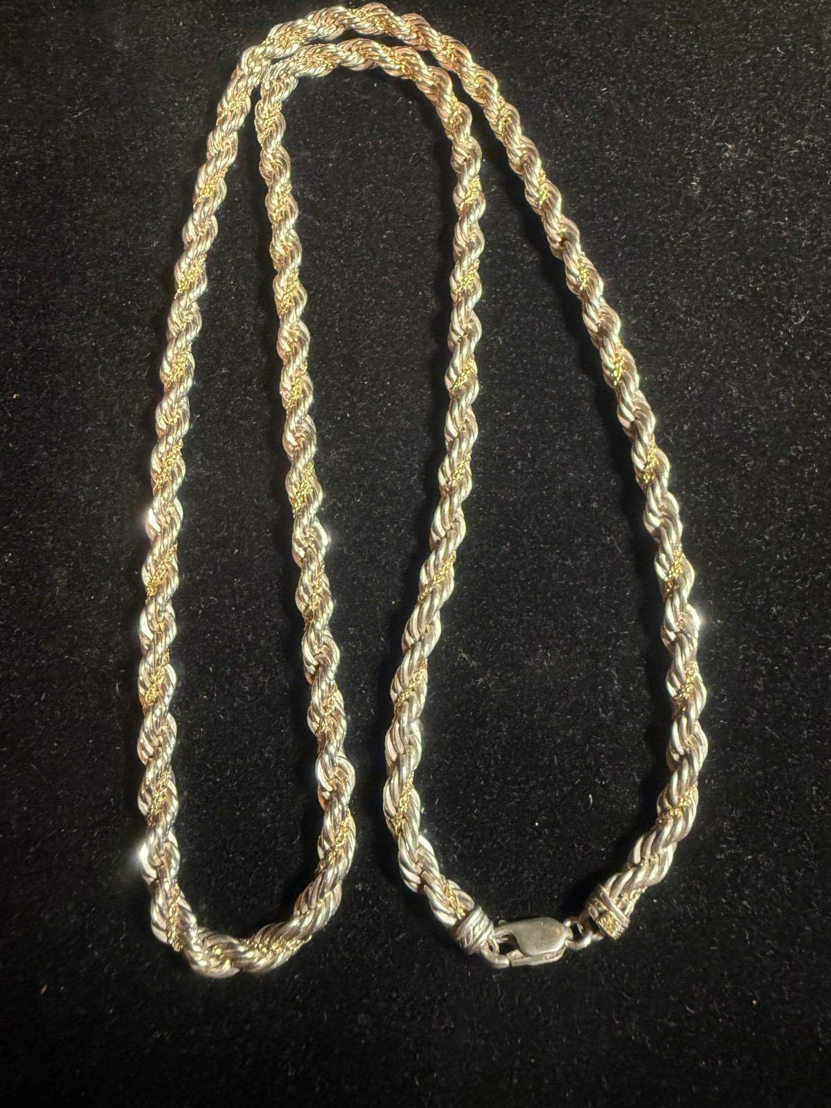 VTG 925 STERLING SILVER & 14K YELLOW GOLD NECKLACE PENDANT ROPE CHAIN 24″ 4.9MM