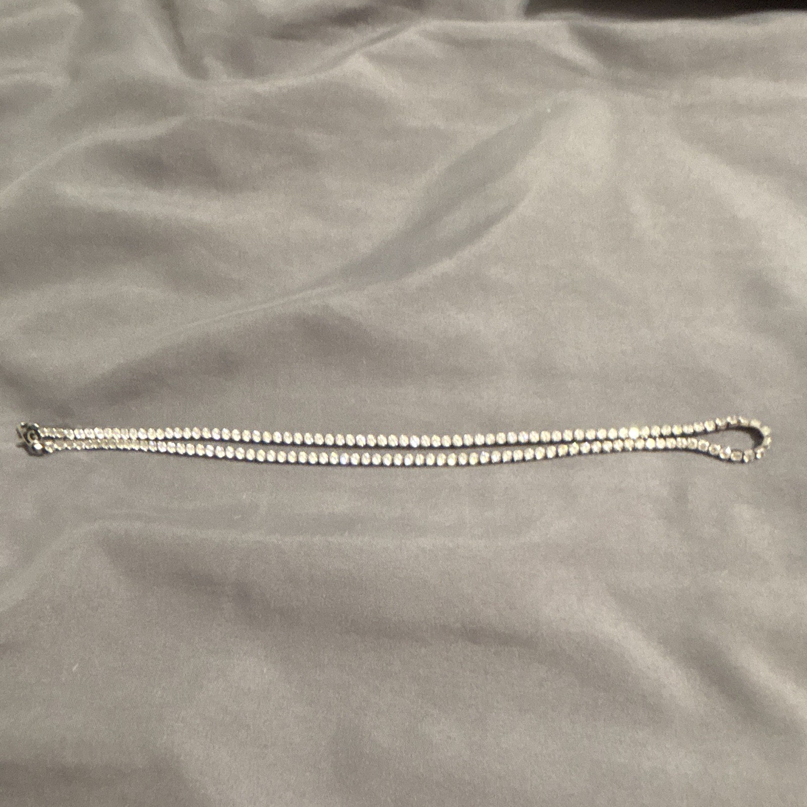 GLD Chain Necklace Silver Tone Round Simulated Clear Stones Lobster Clasp