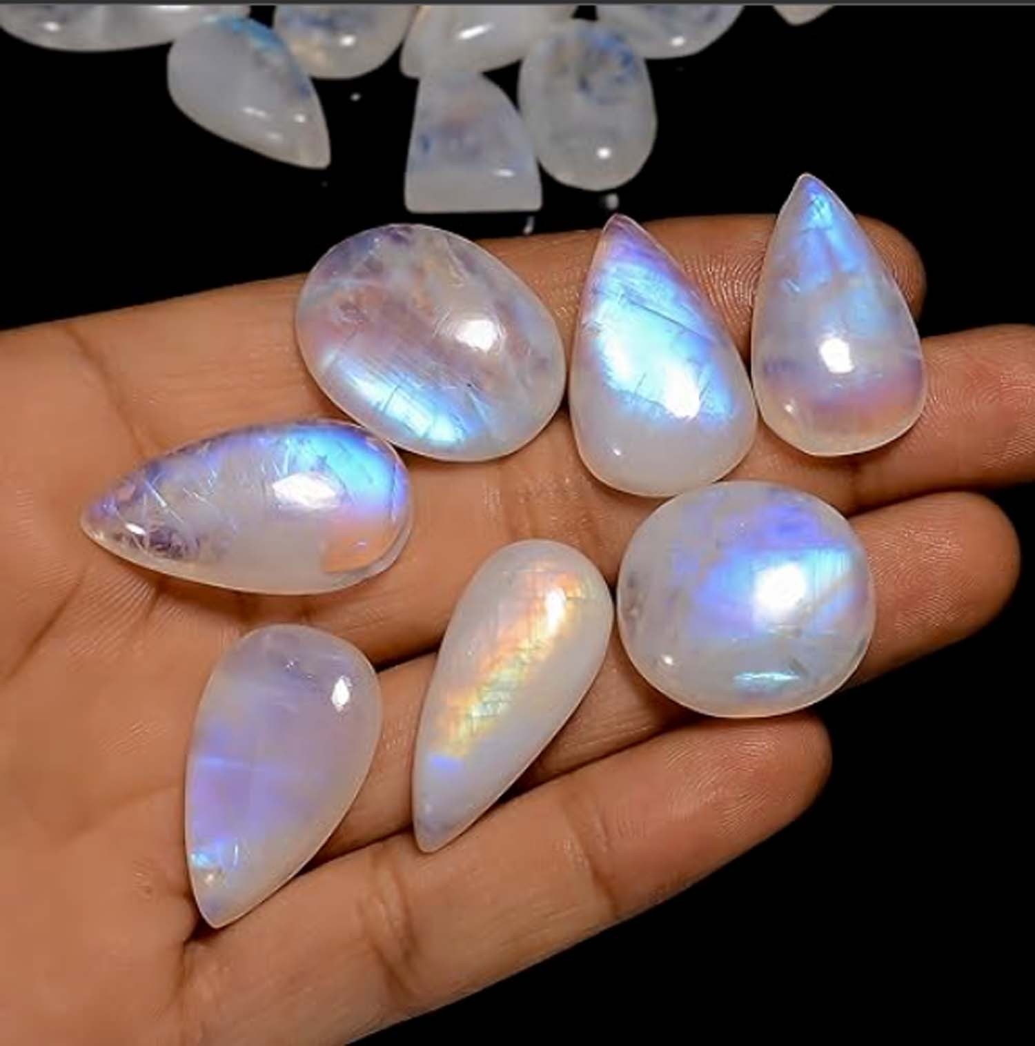 (20 to 22pcs) Natural 400 Cts Rainbow Moonstone Gemstone Wholesale Cabochons Lot