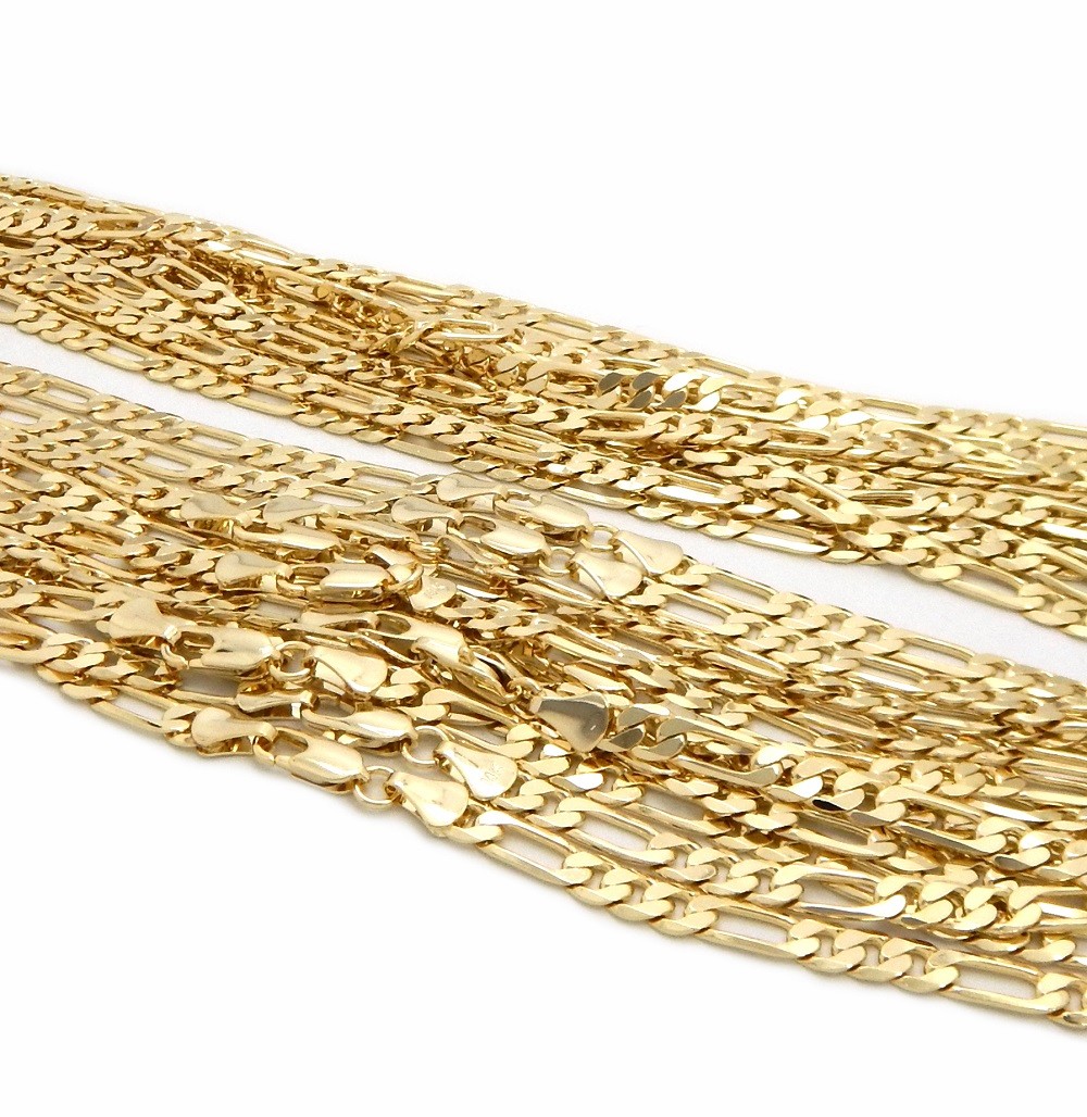 12 Piece 5mm Italian Figaro link Chain 20″ 24″ 30″ 14k Gold Finish Wholesale Lot