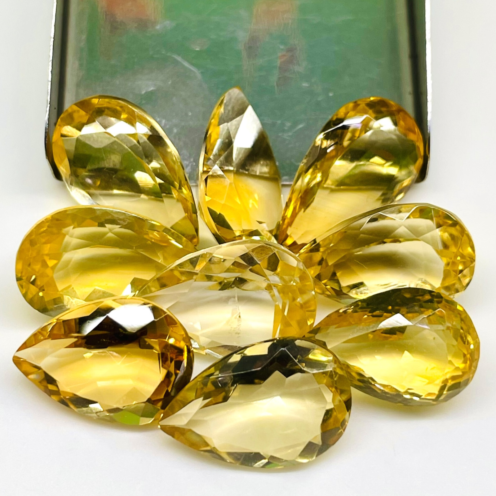 VVS 9 Pcs Natural Citrine 14-15.5mm Pear Cut Loose Untreated Gemstones Lot