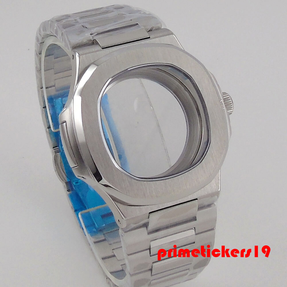 Square Brushed 40mm Watch Case Sapphire Bracelet Dial Hands Set Fit NH35 NH36