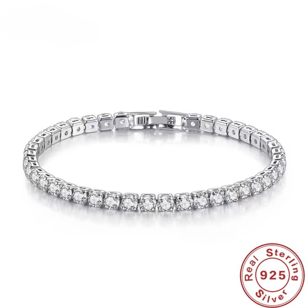 S925 Sterling Silver Tennis Bracelet Zirconia 4mm Elegant Wedding Jewelry Women