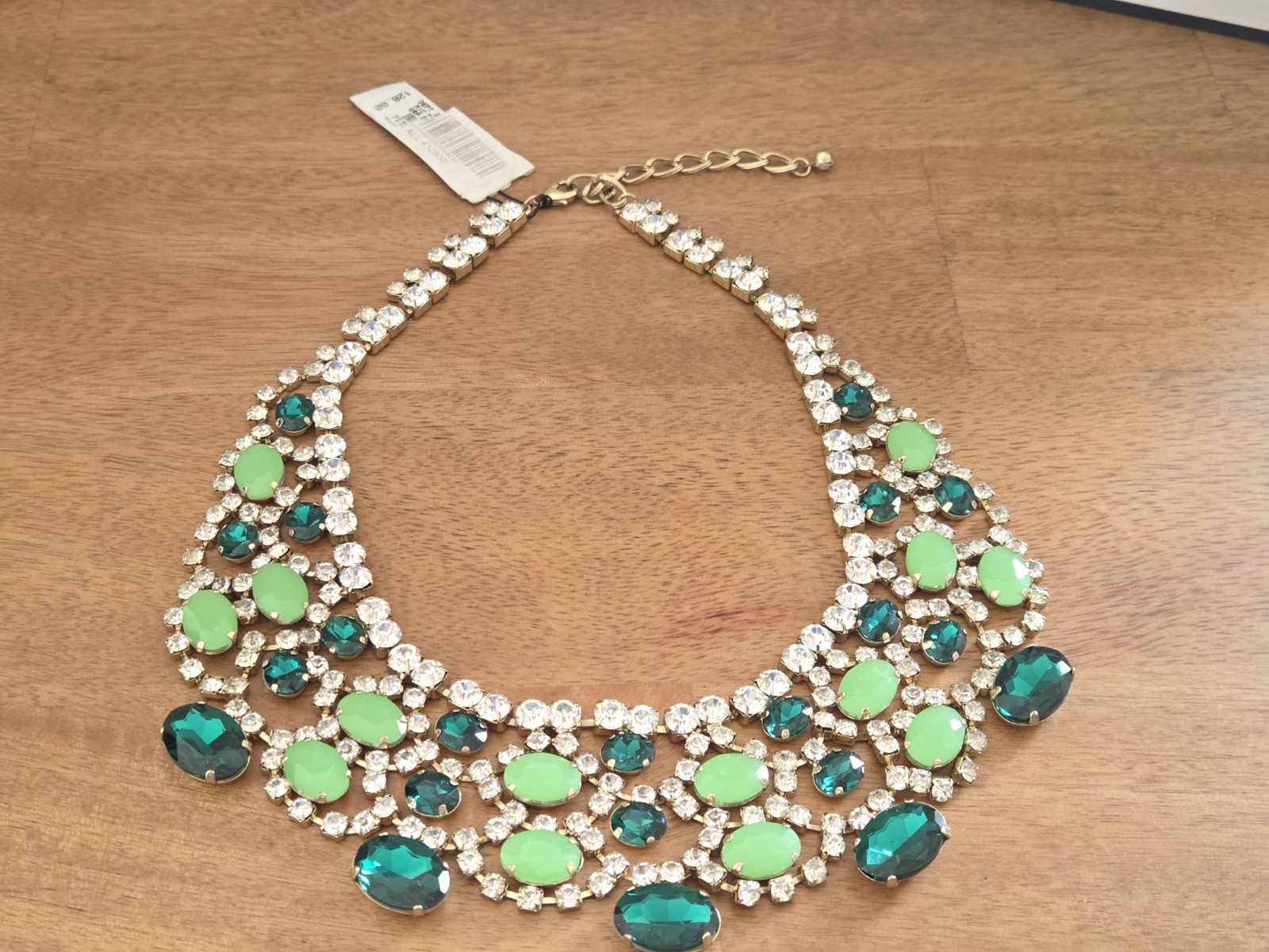 Statement Green Rhinestone Bib Necklace Gold Tone Crystal Lime Emerald NWT $128