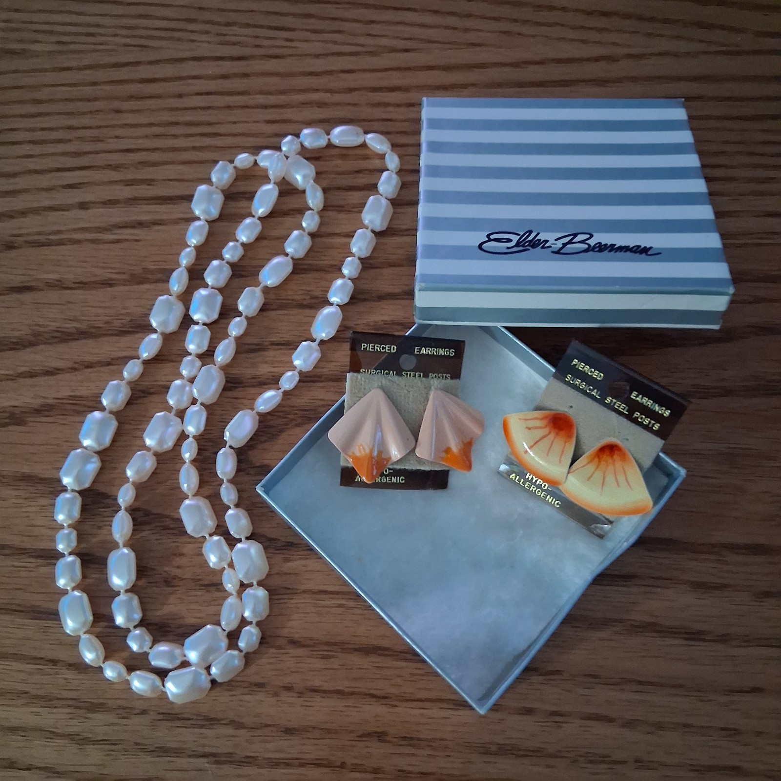 Vintage 1970s Enamel Statement Earring Set & Necklace Pink/Yellow/Orange
