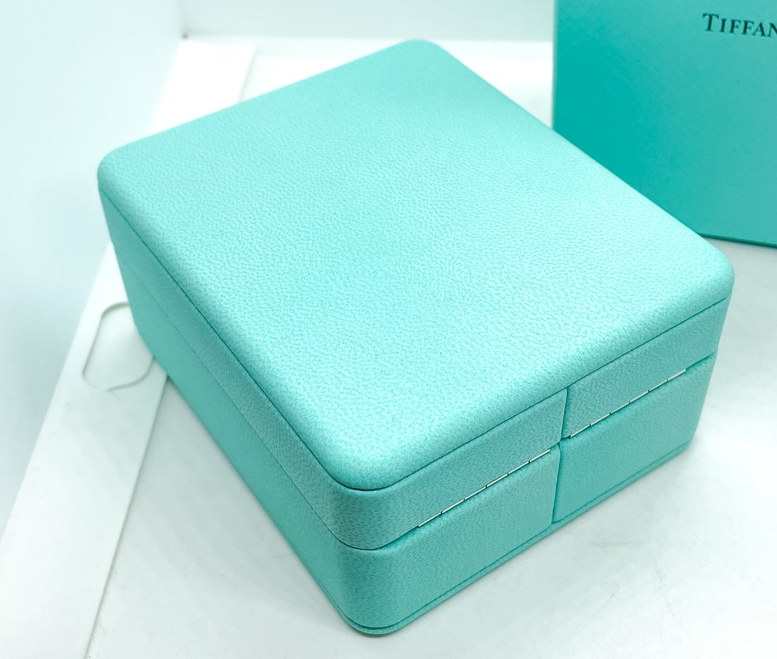 Tiffany & Co. Blue Leather Necklace Holder Box Case 4″ x 3.25″ x 2″