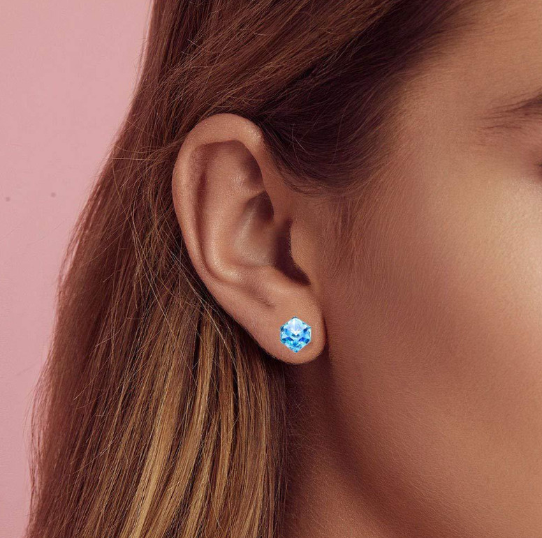 A Pair Square Cube Crystal 925 Sterling Silver Stud Post CZ Earrings Gift