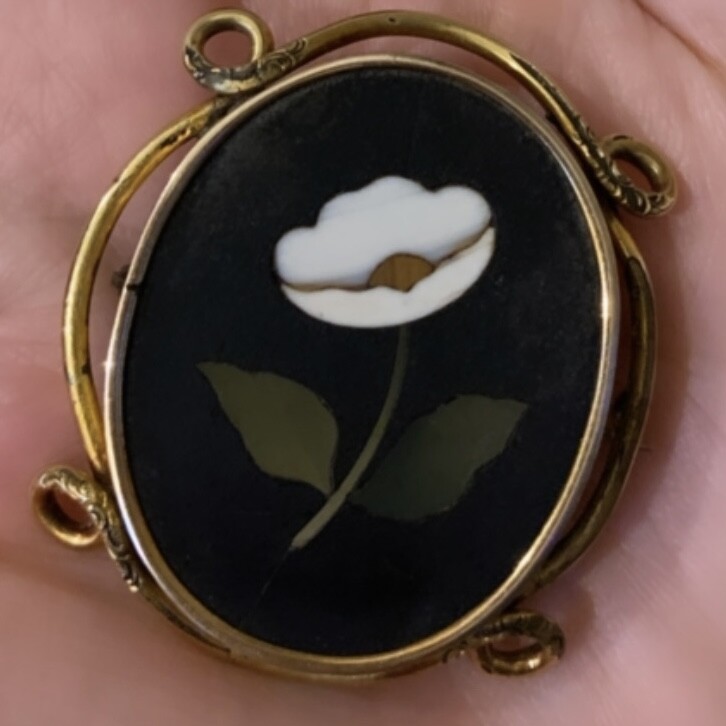 Antique 12Kt Gold Filled 19th Century Pietra Dura Brooch & Earrings Suite