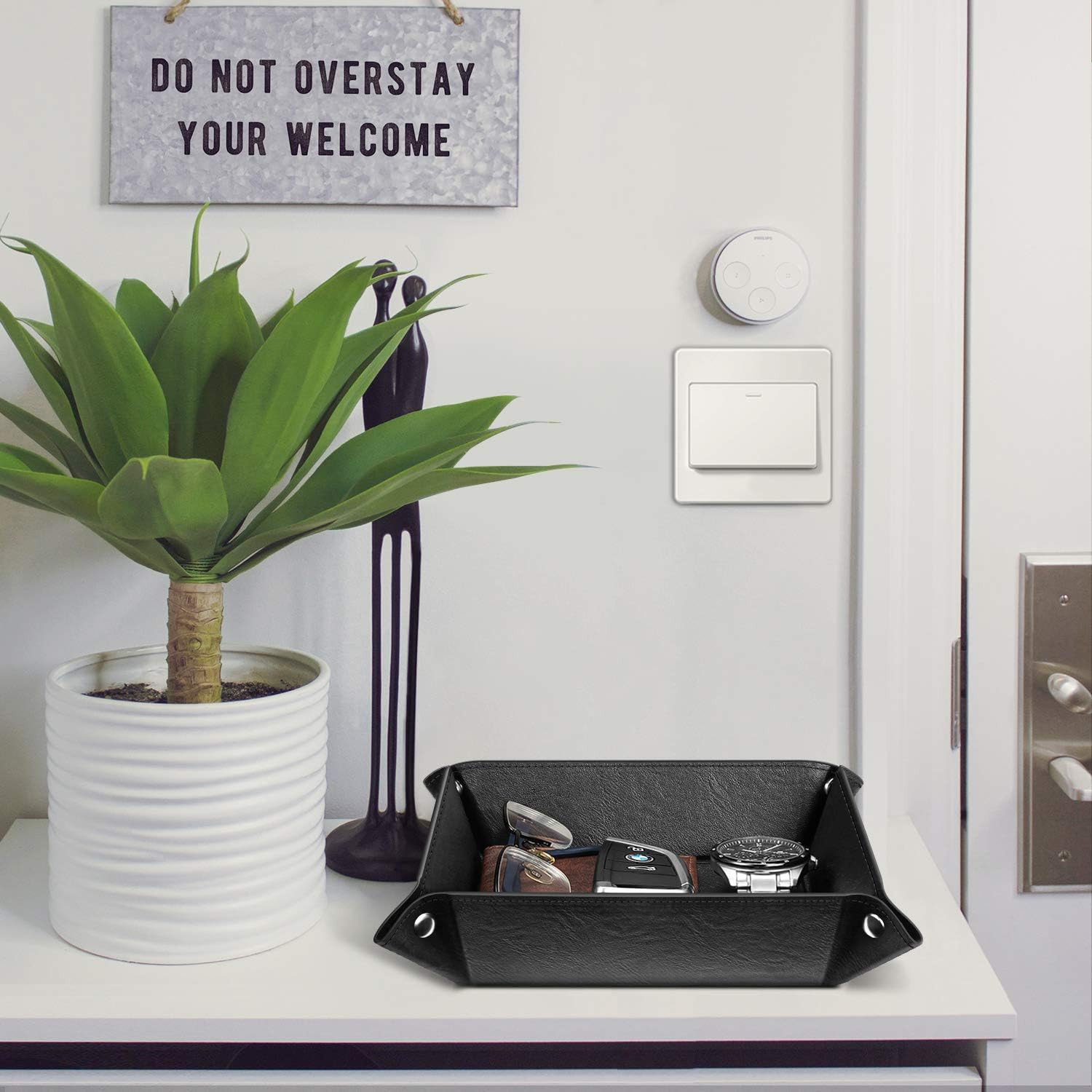 Valet Tray Desktop Storage Organizer – Multi-Use PU Leather Catchall Tray Bedsid