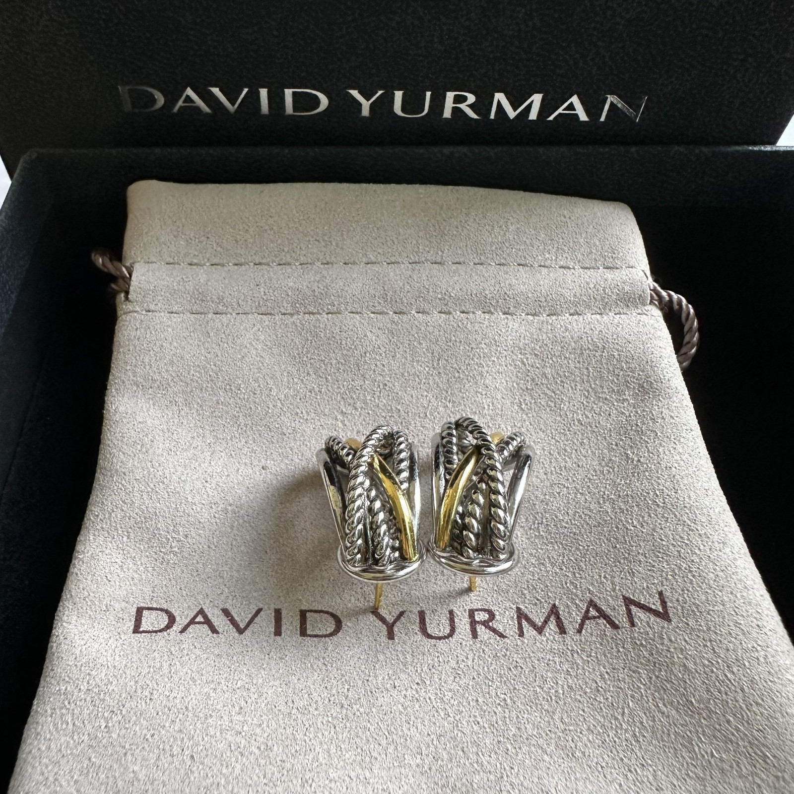 David Crossover Shrimp Earrings Sterling Silver with 18K Yellow Gold
