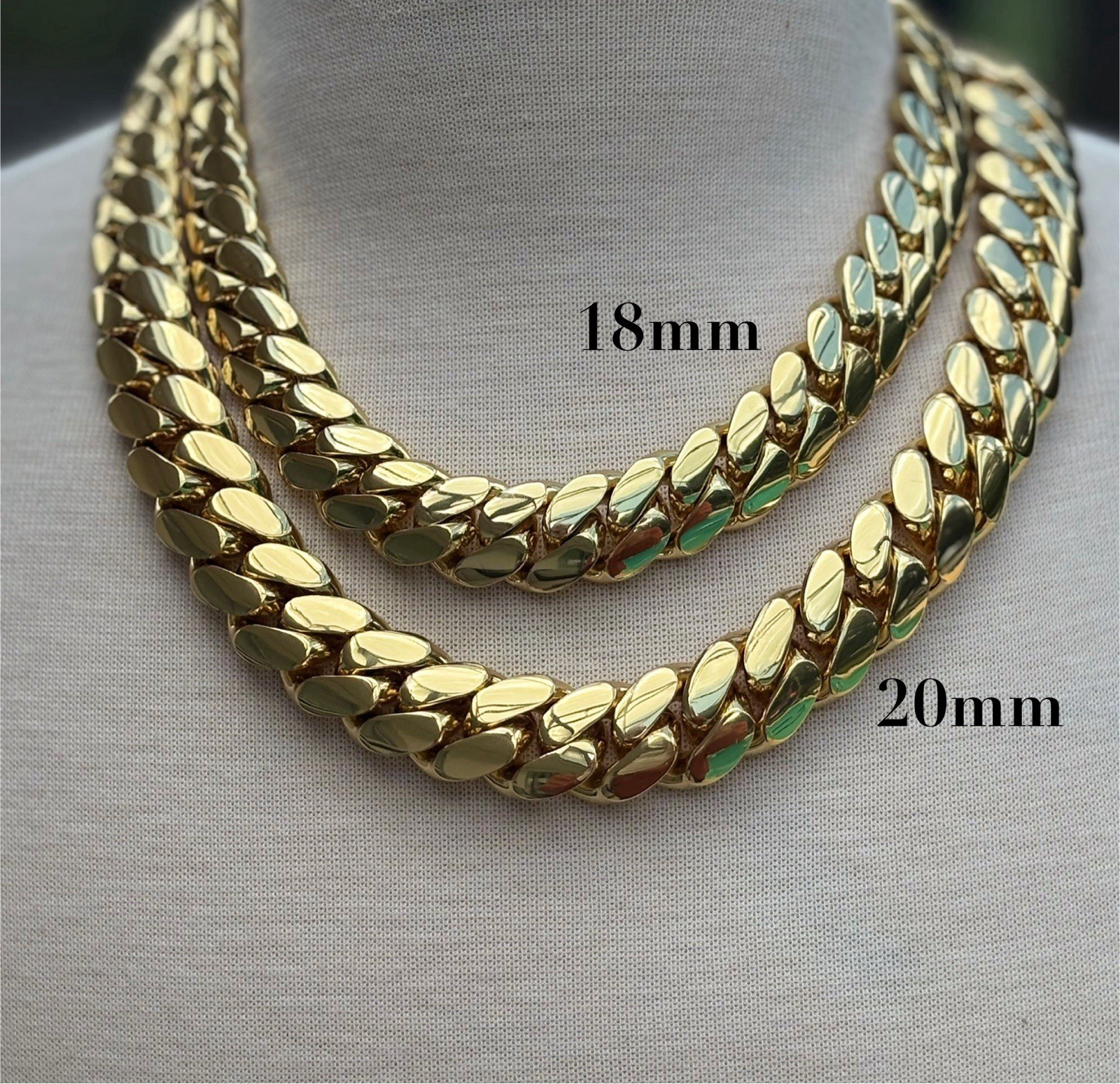 Miami Cuban Link Chain And Bracelet Set, 20mm Handmade Real 14k Gold Plated Set
