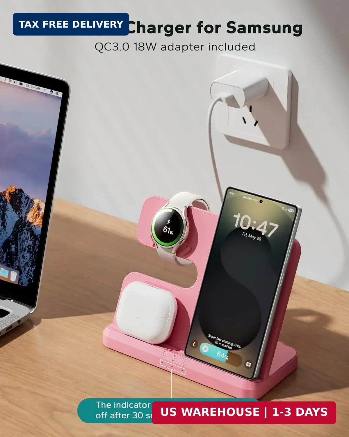 Wireless 3 in 1 Charging Station for Samsung, Phone and Watch Charger for Galaxy