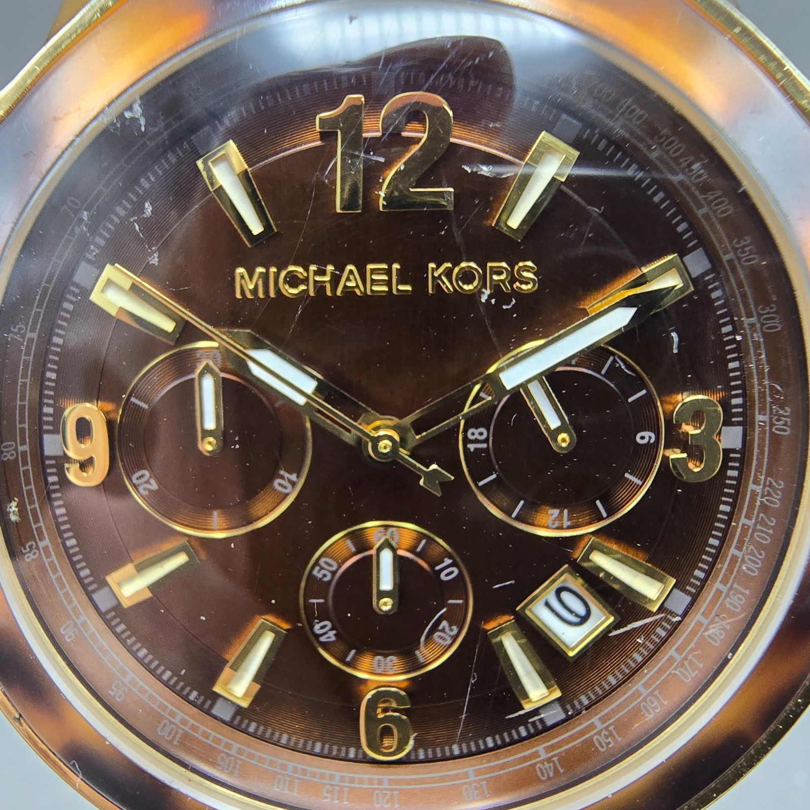 Michael Kors Chronograph Watch Women 43mm Brown Dial Brown Tone MK-5805 New Batt