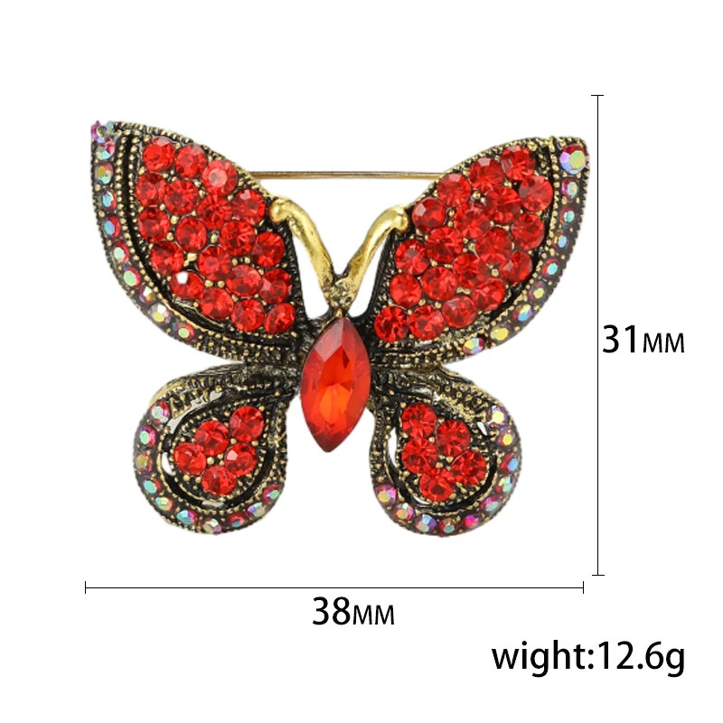 Metal Tone Rhinestone Butterfly Brooch Unisex Insect Wing Brooches Jewelry
