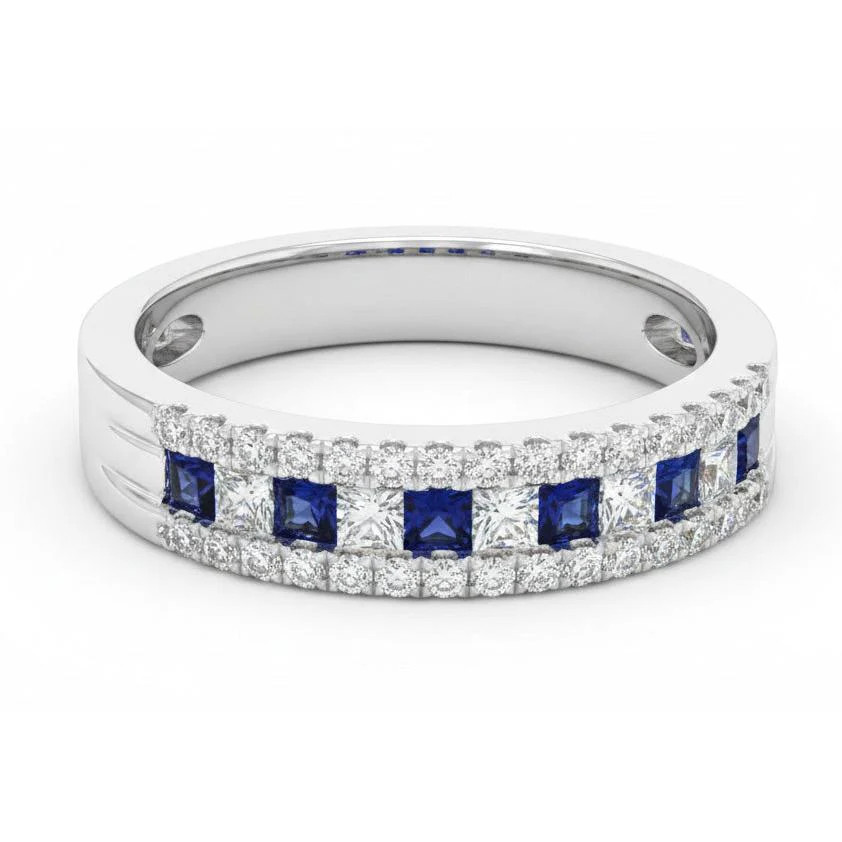 Natural Real ( Not Lab Grown ) Comfort Fit Eternity Band 3 Ct Accented Blue