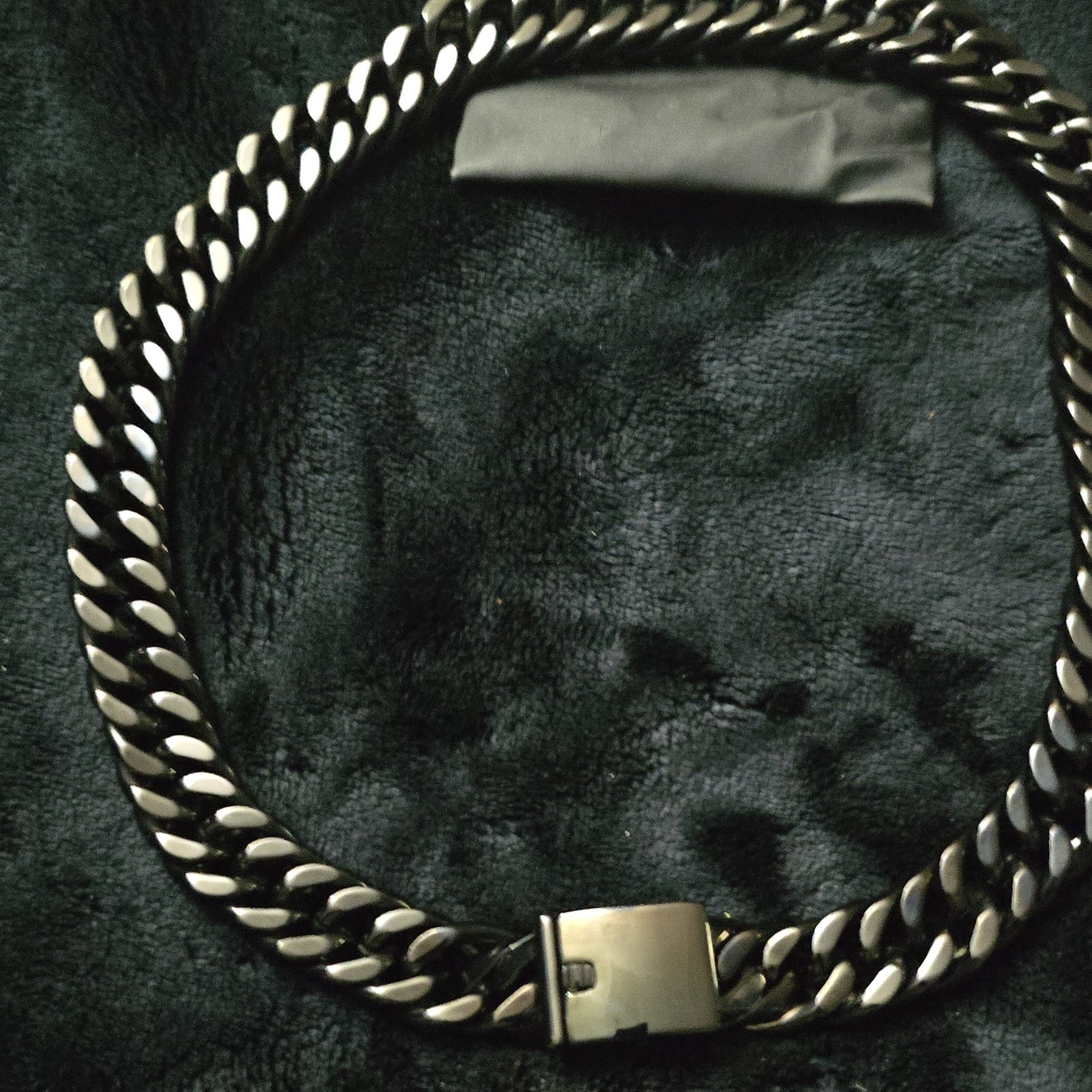 Silver & Black Metal Curb Chain Necklace, Chain Style, Box Clasp Closure