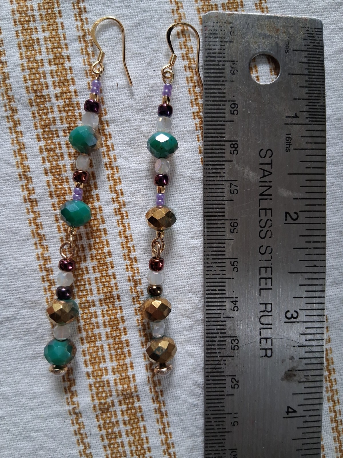 Czech glass 24kt Gf Beads Dangle Artisan Earrings 31/2″ Long Earrings