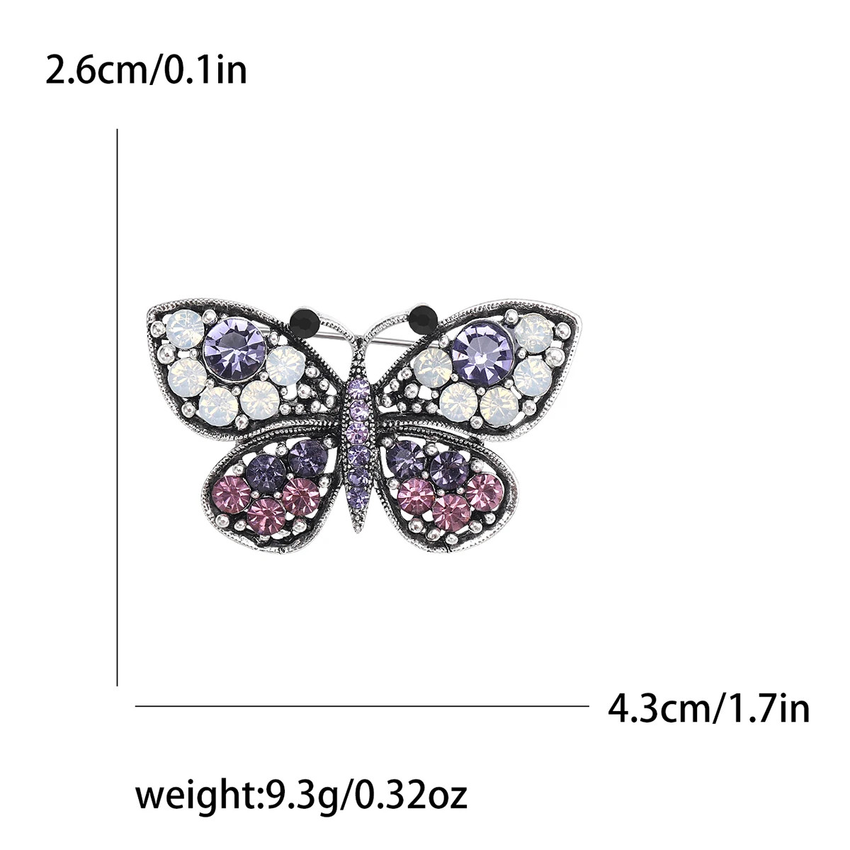 Metal Tone Rhinestone Butterfly Brooch Unisex Insect Wing Brooches Jewelry