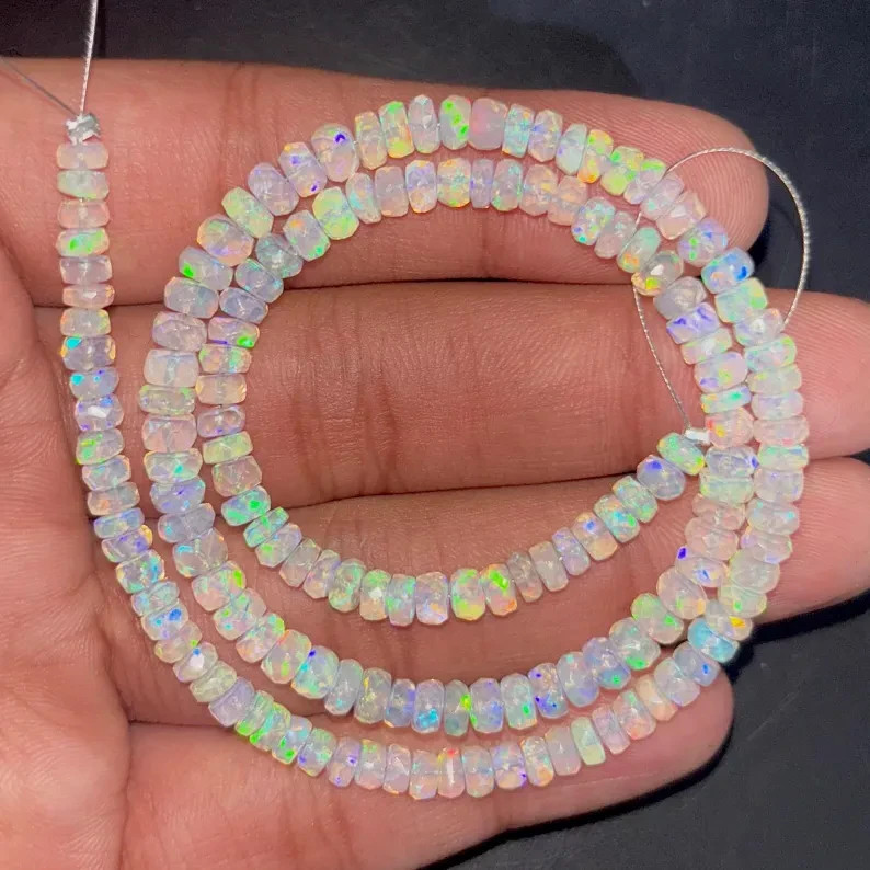 AAA Ethiopian Opal Faceted Rondelle Beads: Multi-Fire Gemstone Strand 8”