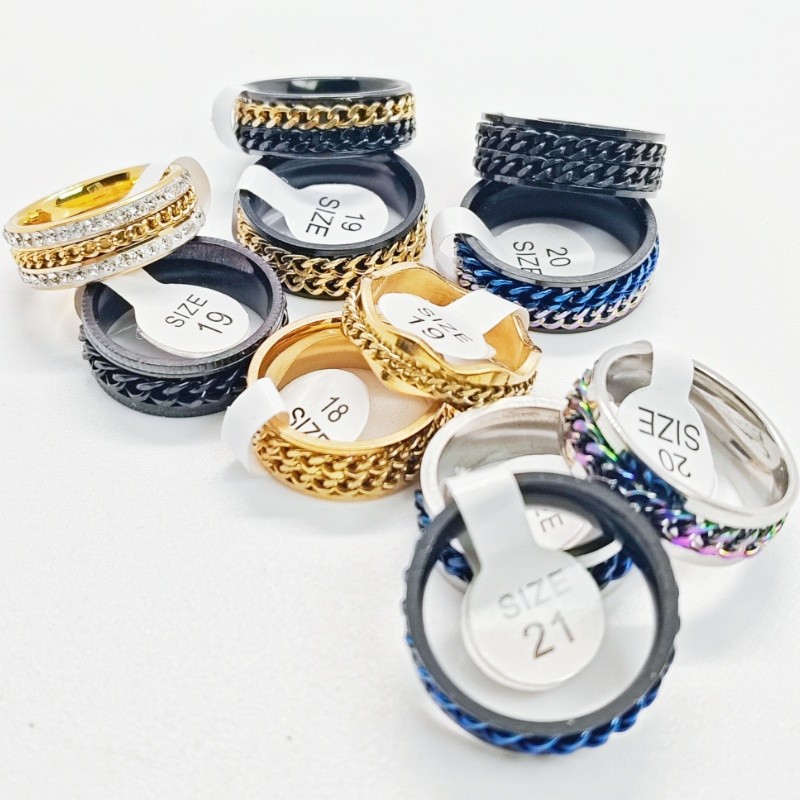 36 Pcs Rotatable Chain Punk Steel Ring Set Stress Relief Unisex Daily Jewelry