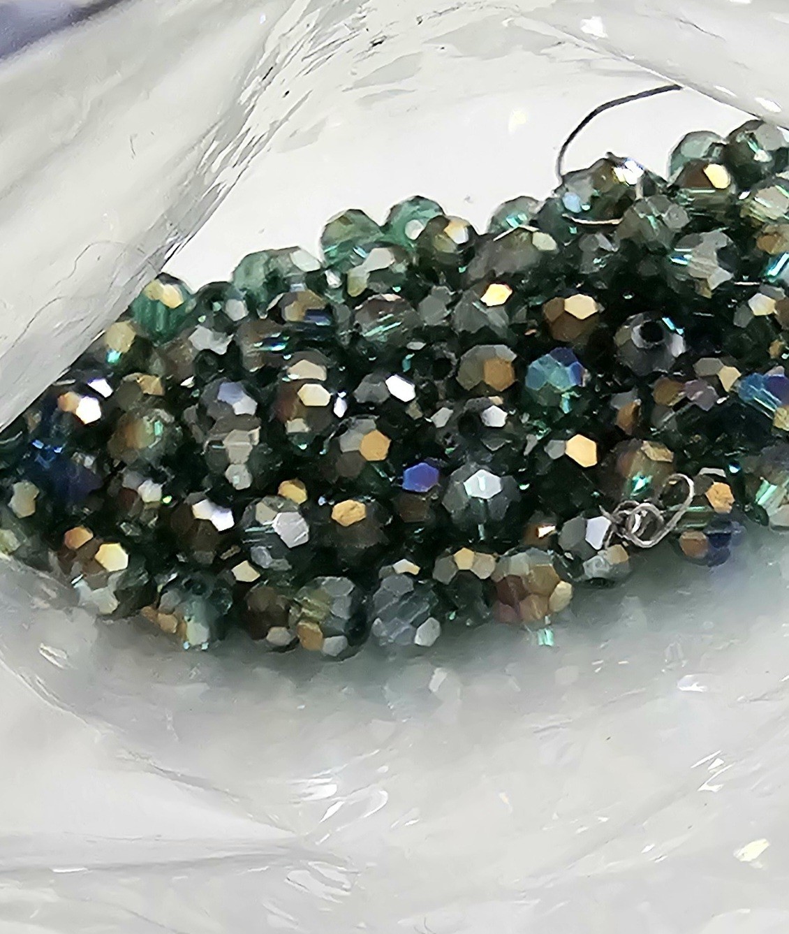 Vintage CZECH FACETED Green Glass Beads AURORA BOREALIS AB Approx 3mm .5oz