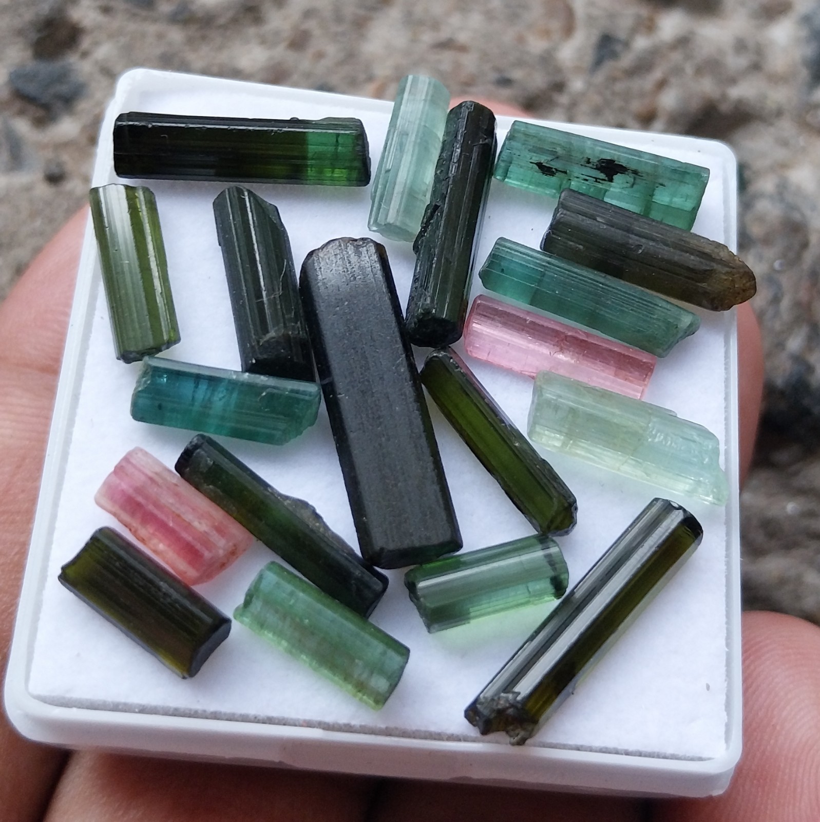 35 Carat Natural Multi Color Tourmaline Raw Rough Tube/Pencil 19 Piece Lot