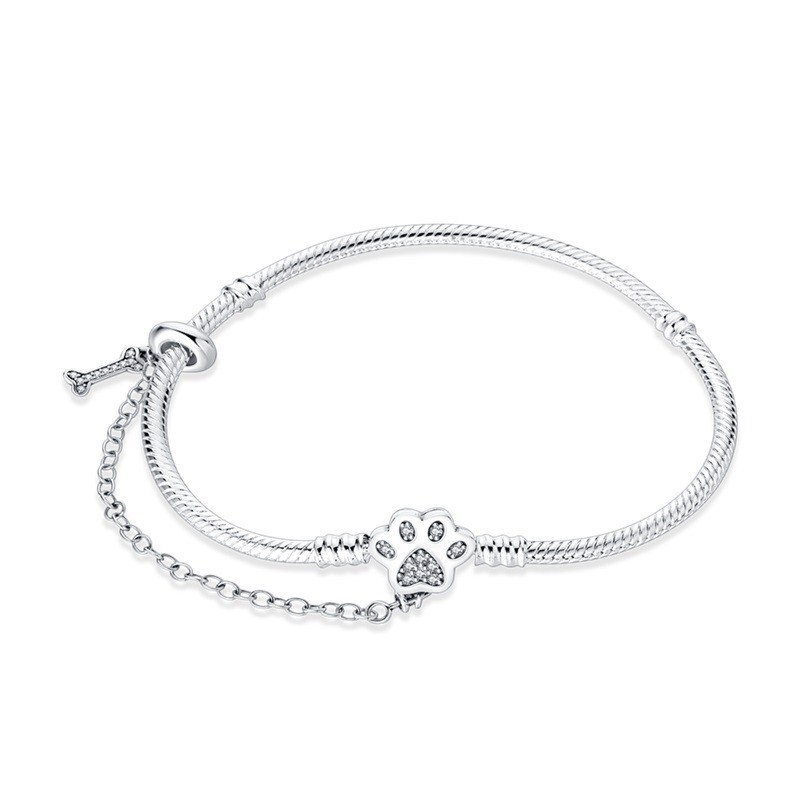 KUNSIR 925 Sterling Silver Bracelet With Flower&Pet Claw Charm Adjustable Chain