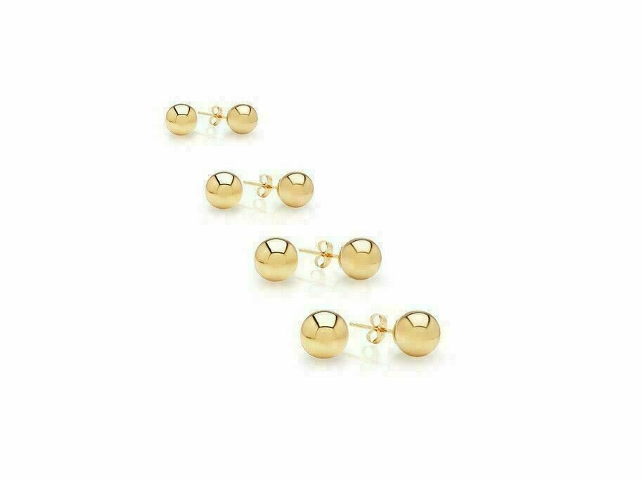 14K Yellow Gold Ball Stud Earrings – Genuine Gold – 3mm 4mm 5mm 6mm 7mm 8mm