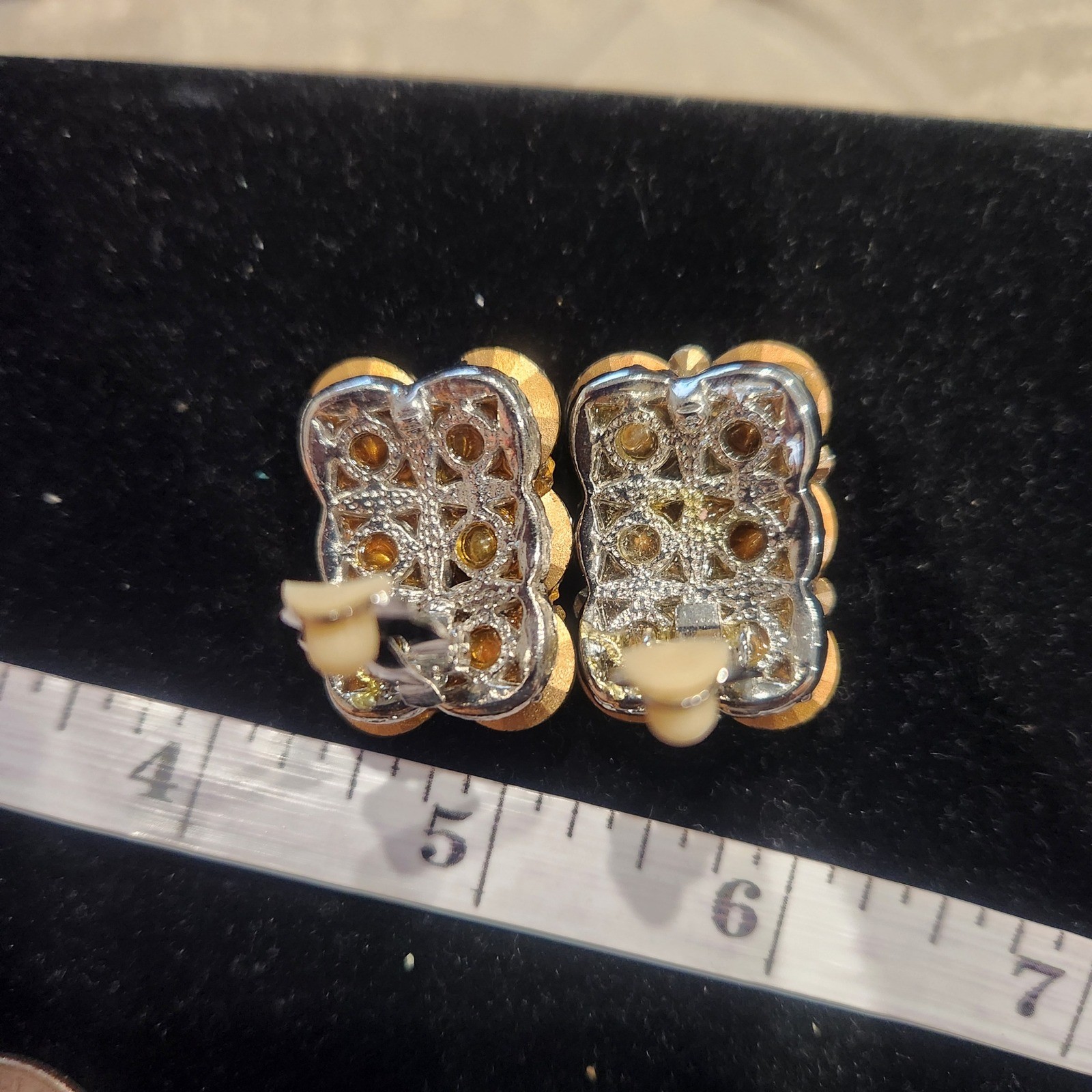 Vintage Clear Crystal Cluster Clip On Earrings Silver Tone Scalloped Statement