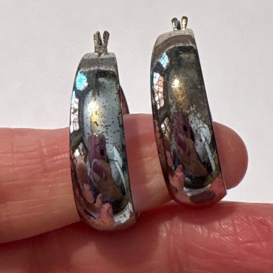 1980s Polished Silver Tone Wide Band Round Hoop Earrings 1 Inch