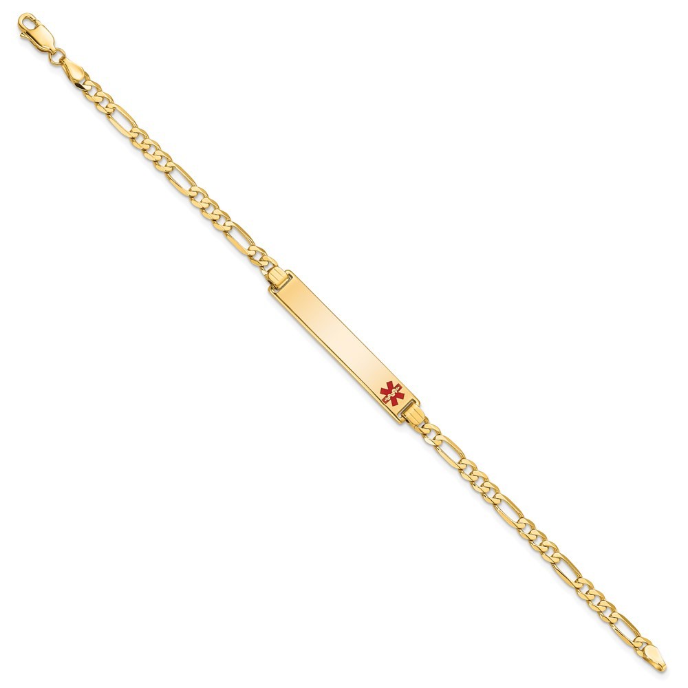 14K Yellow Gold Solid Chain 33x6mm Red Enamel Flat Figaro Link Bracelet 8″