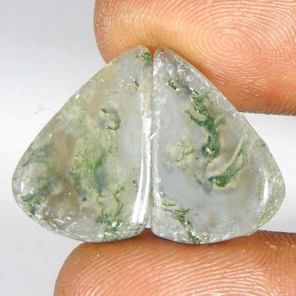 13.90Cts100%Natural Green Moss Agate Fancy Pair Cabochon Loose Gemstone