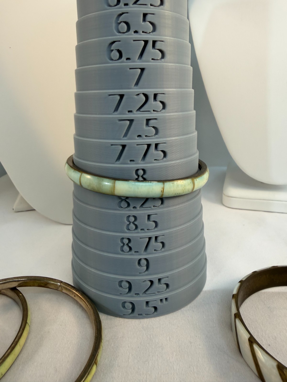 Vintage 1970s Brass Bangle Stack Mother of Pearl Dyed Bovine Inlay Boho Green