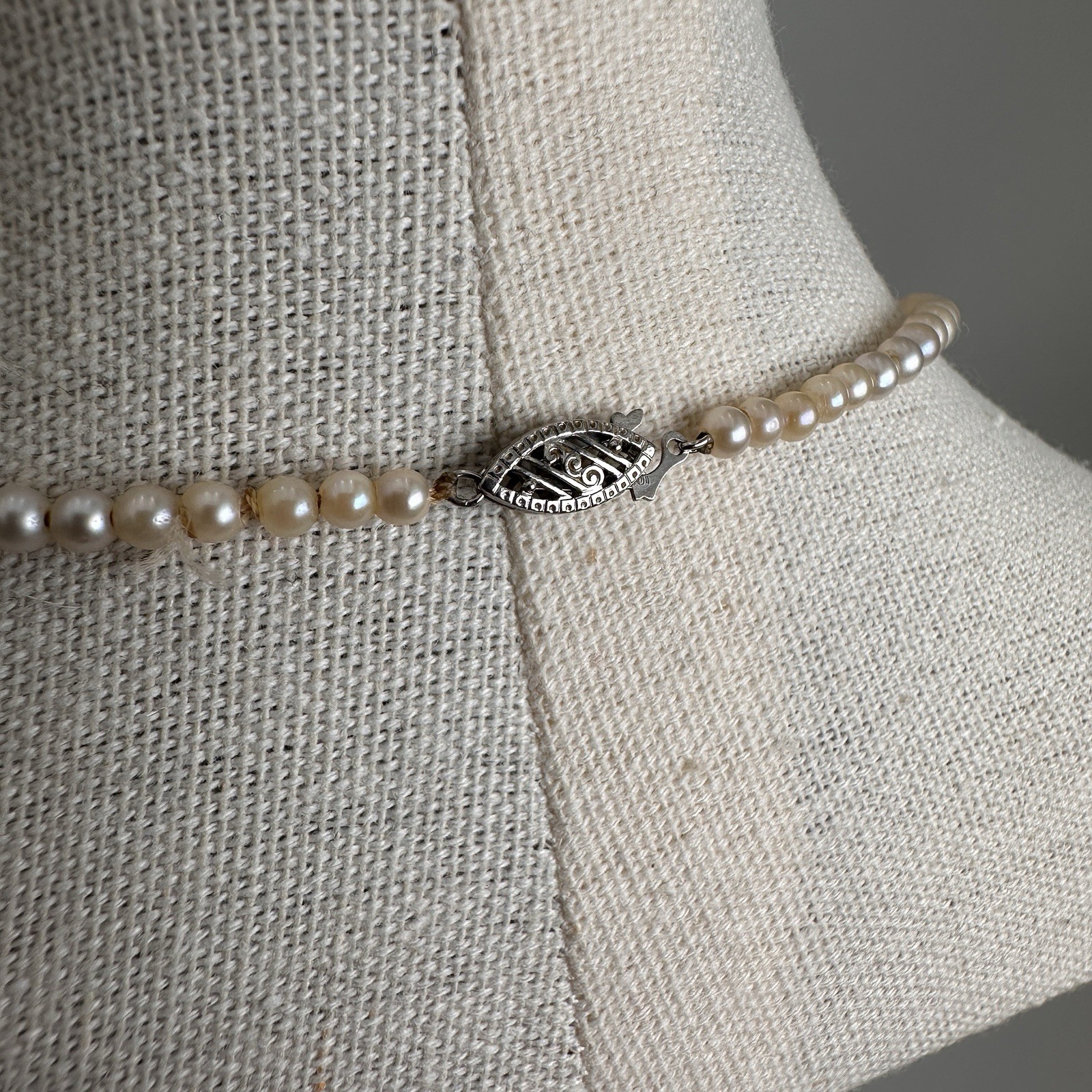 Vtg Graduated Cultured Seed Pearl Necklace 15in 10KTS Clasp Estate Heirloom MCM